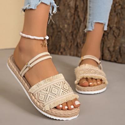 Sandales de Mode pour Femmes Tendance Mode Pompons Lacets Sandales Antidérapantes Résistantes à l'Usure Confortables à Semelle Souple Chaussures à Talons Plats pour Femmes