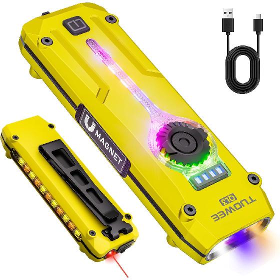 UV Flat EDC Flashlight Rechargeable 1800 High Lumens Pocket Light with RGB,Magnetic Base Small Flashlights with Dual Switch,Stepless Dimming,USB-C
