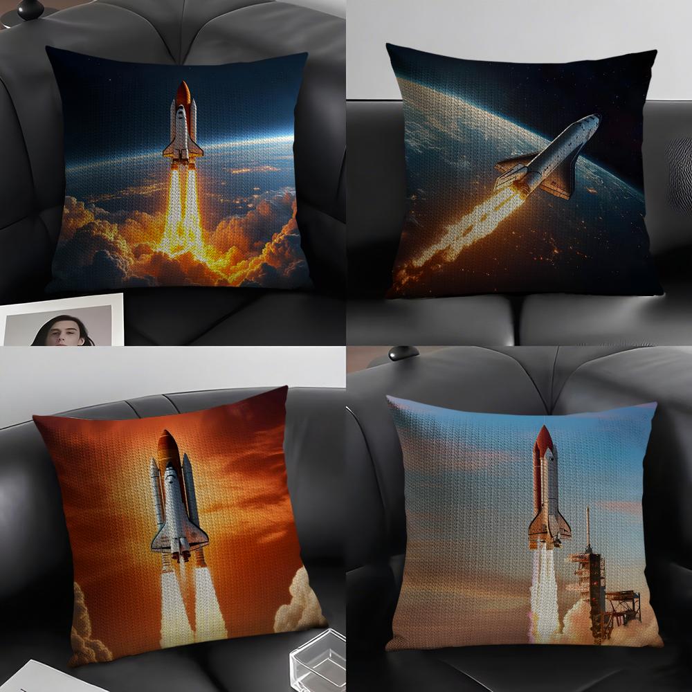 Rocket Cool Cushion Cover Natural Linen Organic Fabric DoubleSided Printing Sofa Home Decor Gift Pillow Case