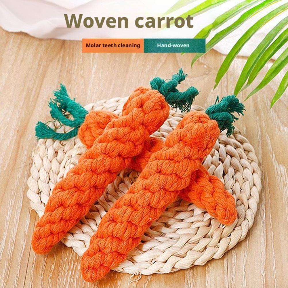Carrot Dog Chew Toy Dental Rope for Teeth Cleaning Safe & Durable Braided Cotton Rope Puppy Teething Cleaning Toy