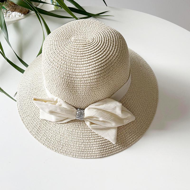 Chic Round Top Wide Brim Sun Hat For Women Japanese Style Bowknot Fisherman Hat Straw Hat Ideal For Spring And Summer