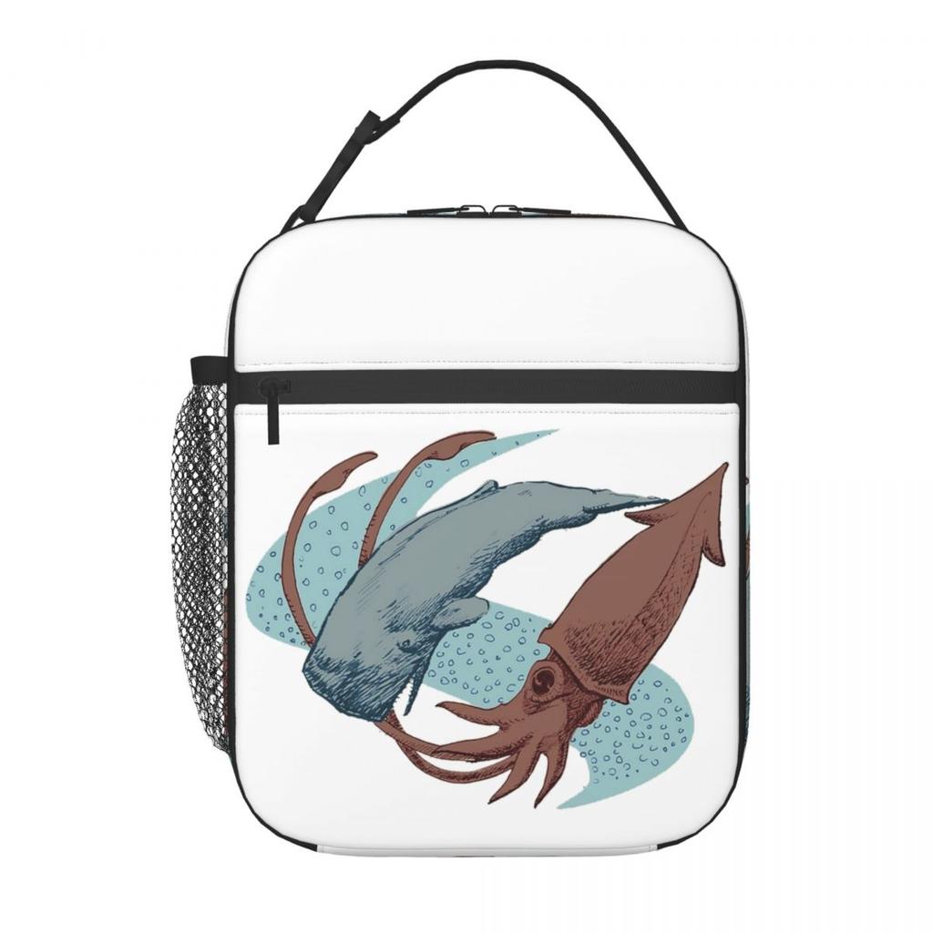 Sperm Whale Vs Giant Squid Insulated Lunch Bag for Women Children Leakproof Food Boxes Thermal Lunch Box Tote