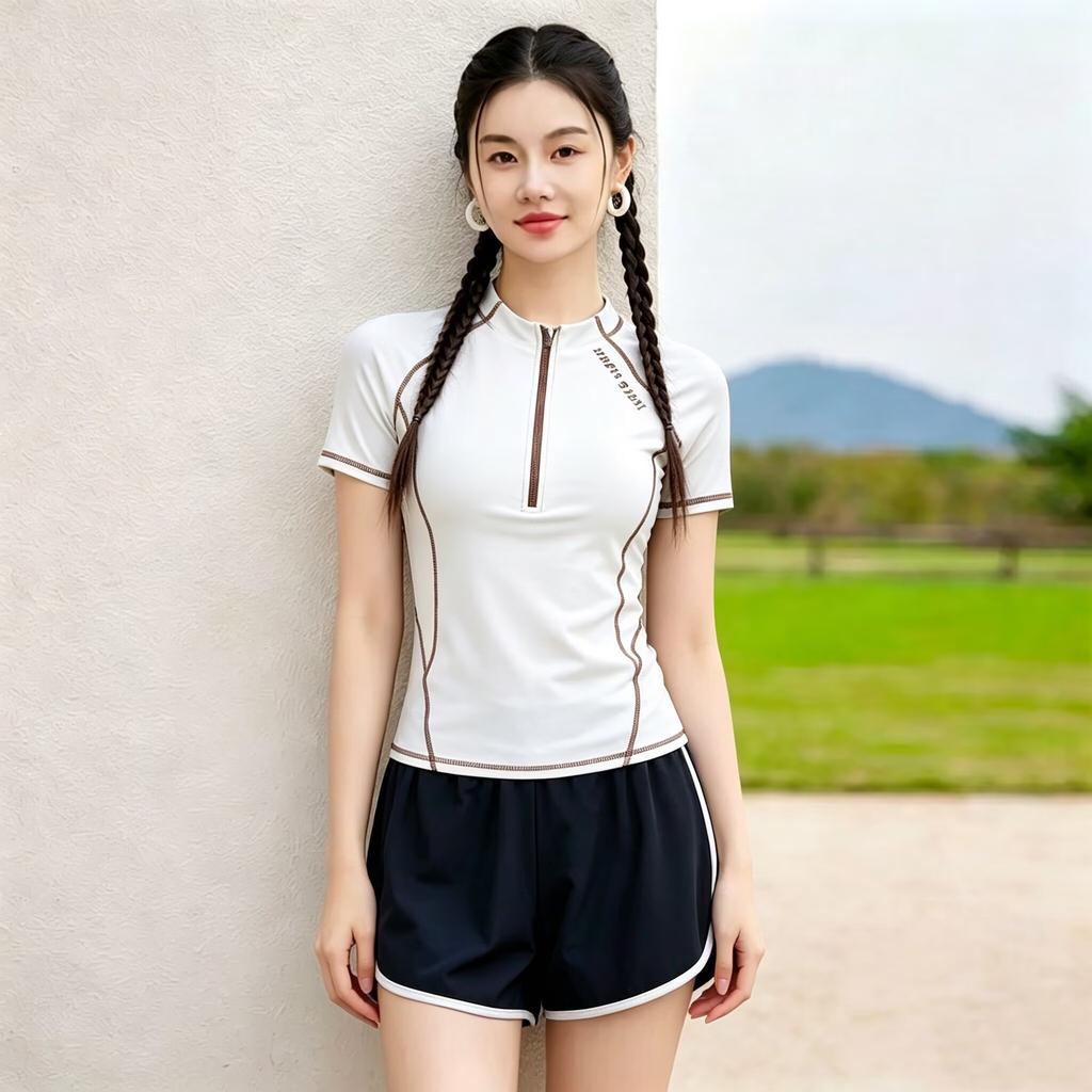 Swimsuit women's split large size fat mm50kg women's two-piece set high waist conservative sports slightly fat girls swimsuit
