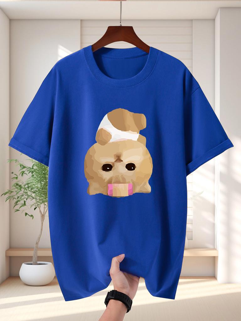 Cute Tape Mouth Puppy Unisexs Crew Neck T Shirt Funny Shih Tzu Dog Graphic Short Sleeve Tee Pet Lover Casual Male Street Tops