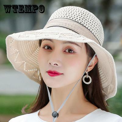 Summer Women Straw Hat Bowknot Wide Brim Floppy Panama Hats Female Lady Outdoor Foldable Beach Sun Cap
