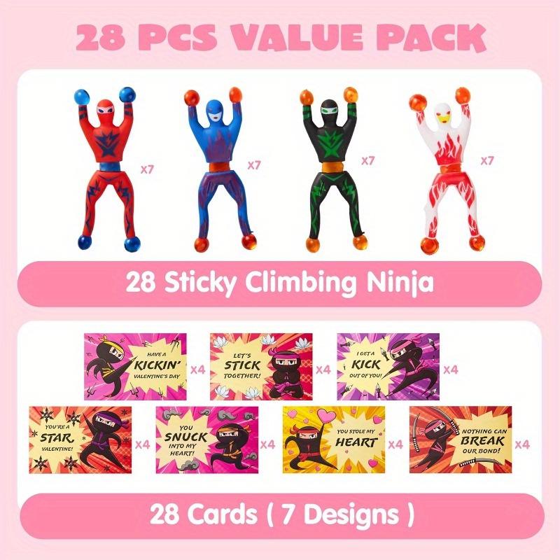 JOYFY 30 piezas de figuras de ninjas para escalar paredes adhesivas para el Día de San Valentín con tarjetas de regalo, juguetes antiestrés para niños, recuerdos de fiesta de San Valentín
