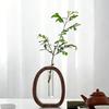 Solid Wood Transparent Glass Hydroponic Flower Vase Made of Walnut  Wood for Household Use, Small Flower Bottle