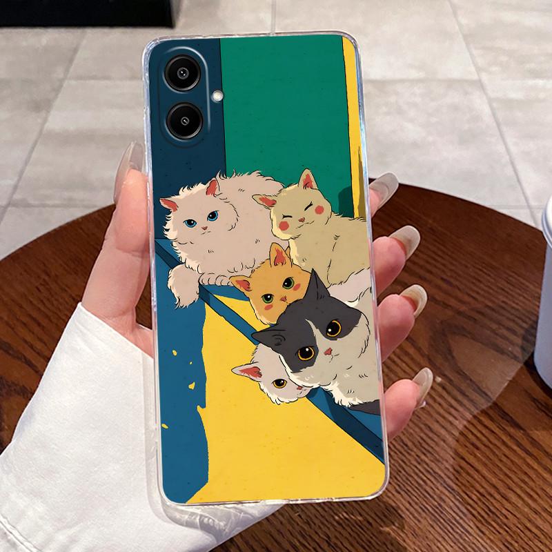 For Samsung Galaxy A07 4G 2025 Silicone Aesthetic Fashion Cute Cat Phone Case Transparent Soft TPU Casing SamsungA07 Back Cover
