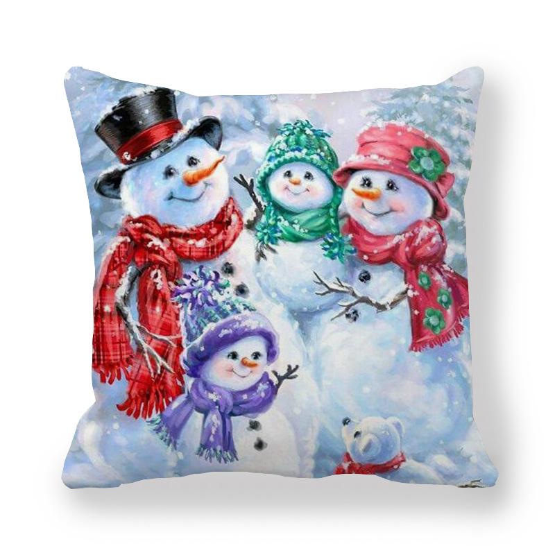 Christmas Decoration Santa Claus Snowman Elk Print Cushion Cover Home Living Room Sofa Decoration Pillow Cover 45x45cm