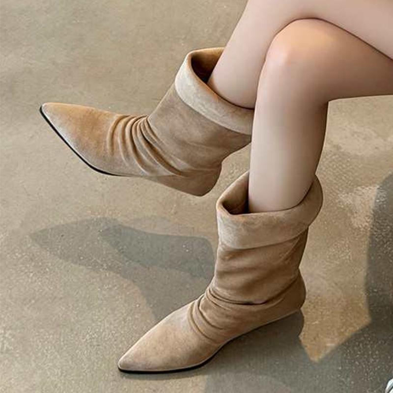 Fashion Pointed Toe Women's Boots Suede Fashion Heeled Shoes Winter Dress Luxury Designer Boots 2025 New Trend Elegant Botas Para Muje