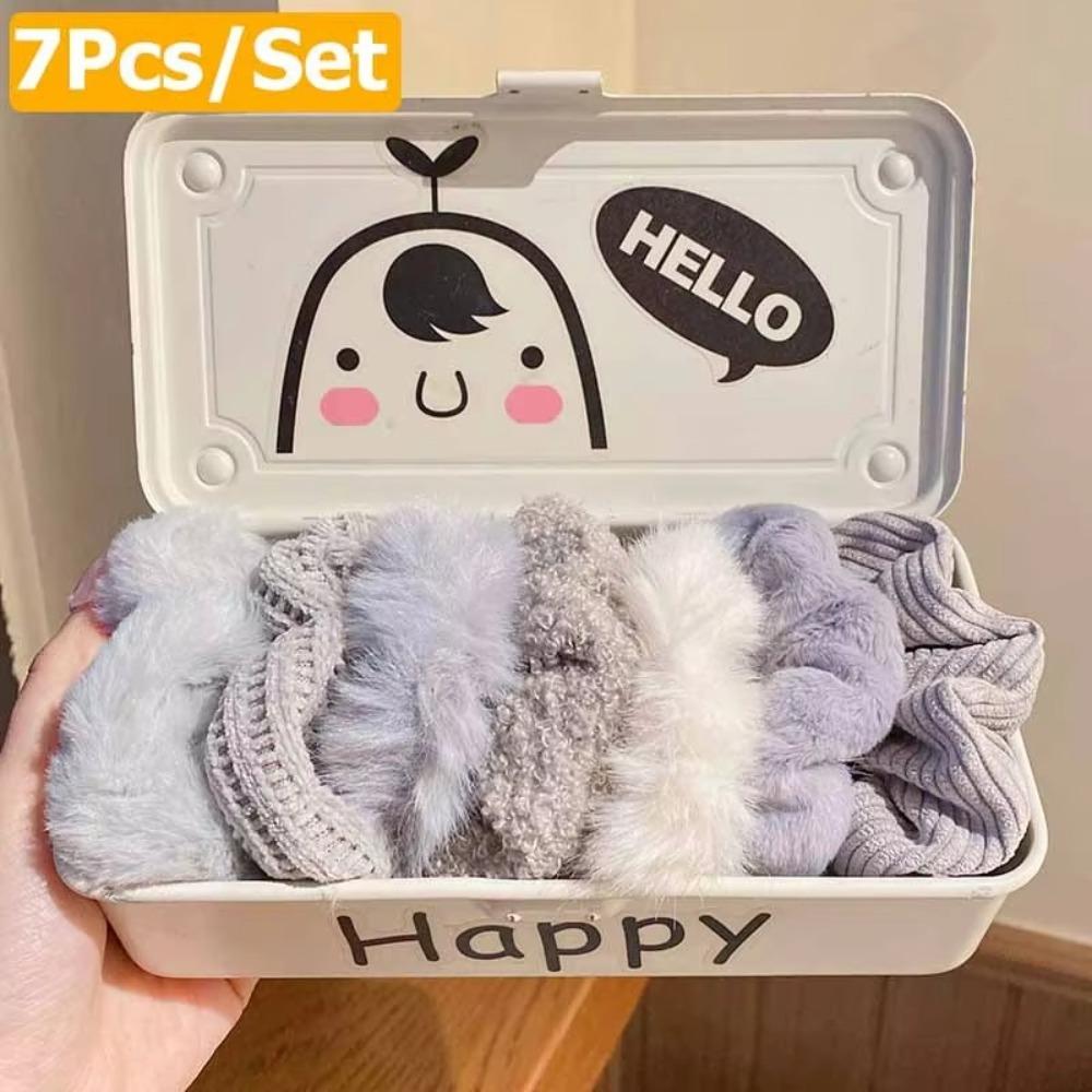 

7 pcs Solid Color Ponytail Holder Cute Rubber Bands New Hair Band сірий