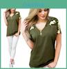 Stylish Summer Cotton V-neck Blouse For Women With Classic Zipper And Loose Fit