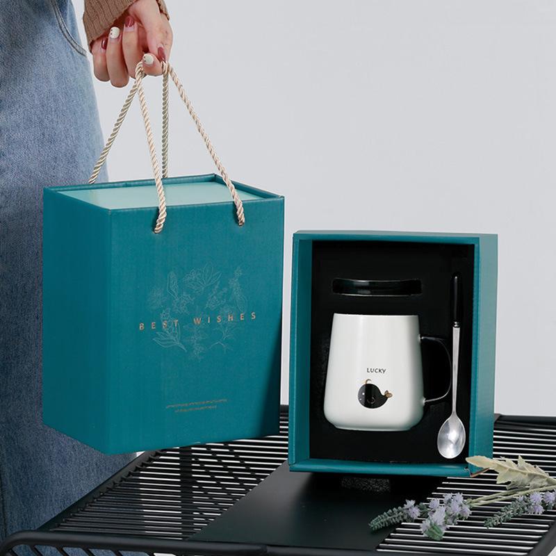 Ceramic Cup with Lid Spoon Creative Mug High Value Cup Souvenir Gift Box Office Coffee Water Cup