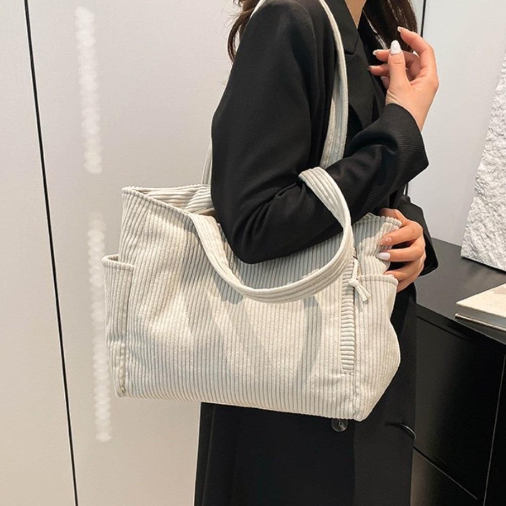 Shoulder Strap Leisure Shoulder Bag Large Capacity Women Tote Bag Casual Corduroy Handbag  Travel