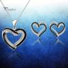 Women Necklace Earrings Set Overlapping Hearts Jewelry Black White Rhinestone And Double Heart Pendant for Parties Weddings Celebrations Love
