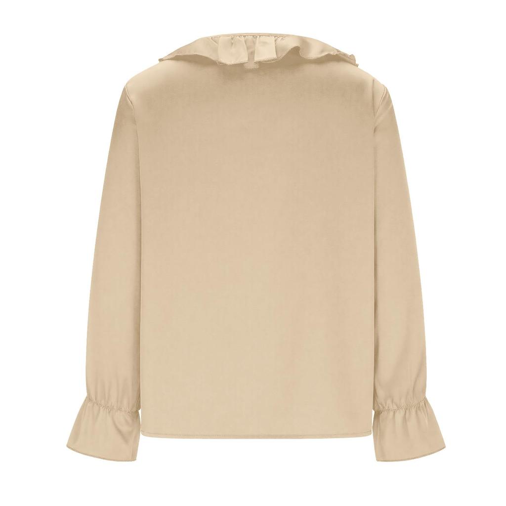 Top Casual de Moda para Mujer con Cuello en V Fruncido y Mangas Largas