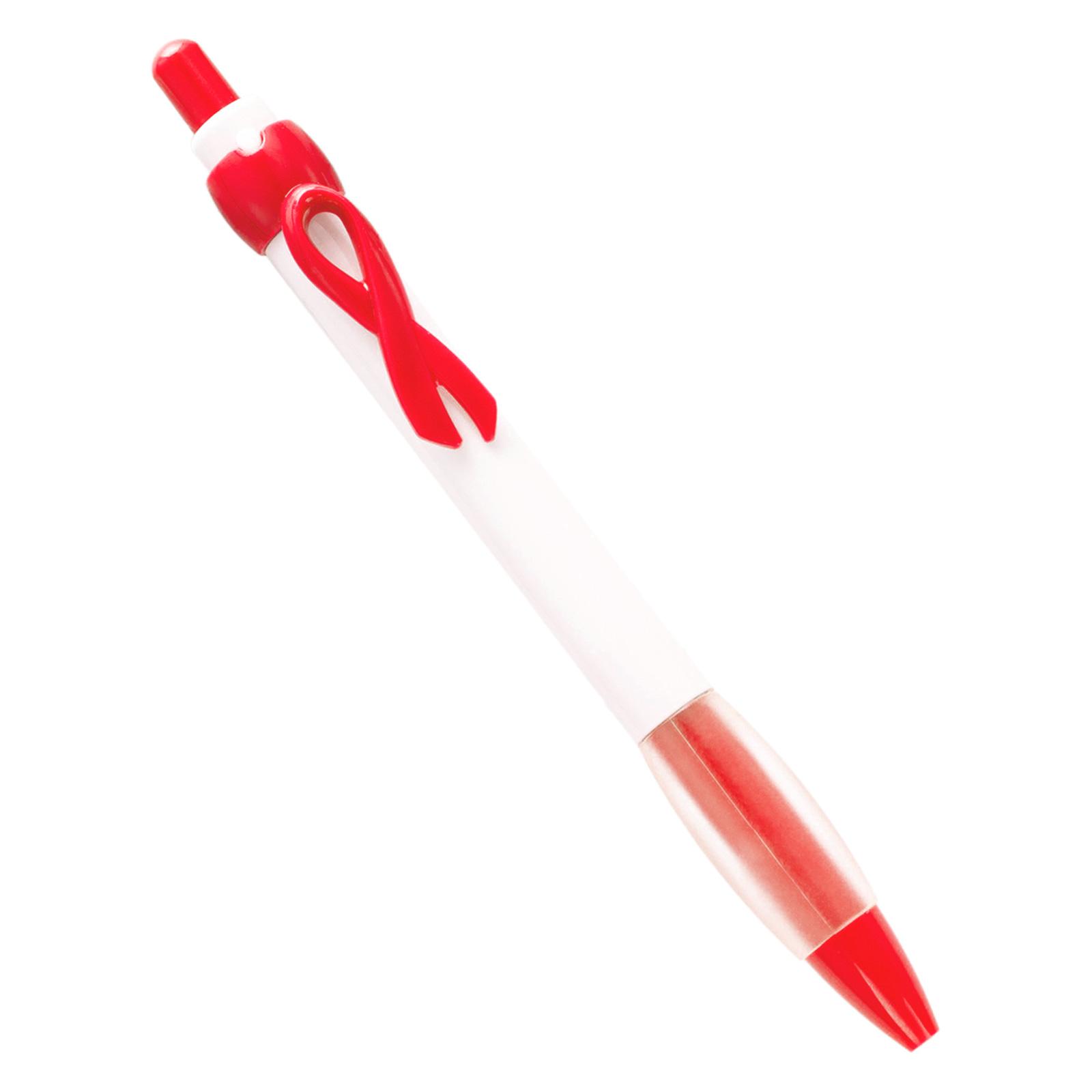 

20 шт. шариковая ручка с лентой для осведомленности и зажимом для ручки, выдвижная шариковая ручка для подписи, ручка для письма Smoohtly для офиса красный