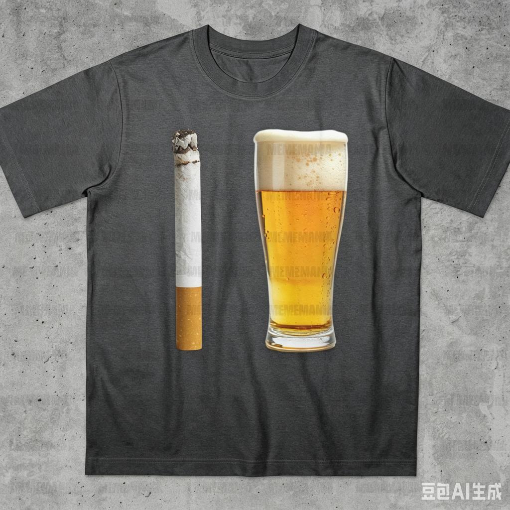 Nowa Zabawna Koszulka z Nadrukiem Piwo i Papierosy Alkohol Piwo Unisex T-shirt Krótki Rękaw Okrągły Dekolt Codzienny Letnia Odzież Unisex
