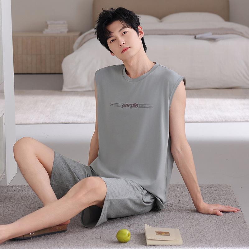 Modal pajamas men's summer summer silk ice silk vest sleeveless shorts loungewear men's thin suit