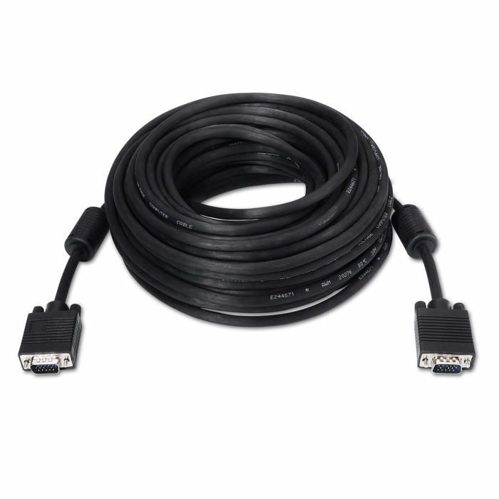 SVGA Cable with Ferrite - AISENS - 15 Meters - Black - 2048x1536 Resolution - Double Shielding - HDB15 Male Connectors