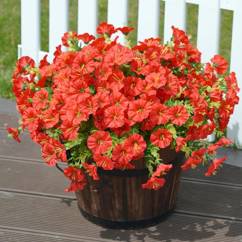 4 Bundles Artificial Flowers Outdoors Fake Flowers Realistic Bonsai Shrub Garden Home Decor Morning Glory Vibrant