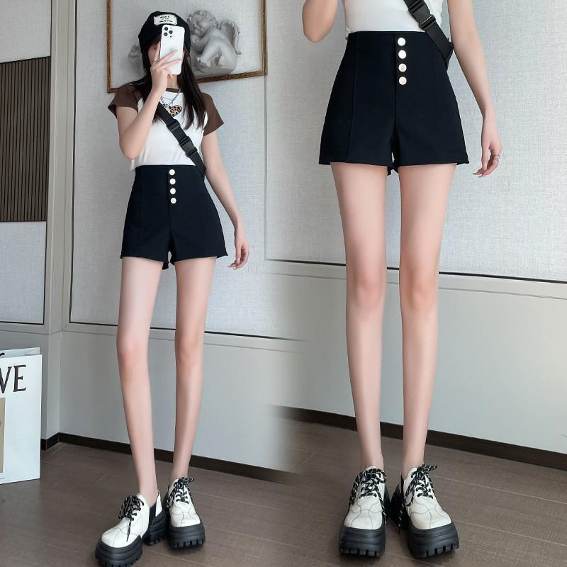 

2023 Summer Korean Fashion High Waist Wide Leg Pants with Button Detail 4XL чёрный