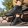 Women/ Men's PU Leather Boots, Men's Fashionable Handmade Stitched Ankle Boots, Flat Bottomed Lace Up Casual Shoes