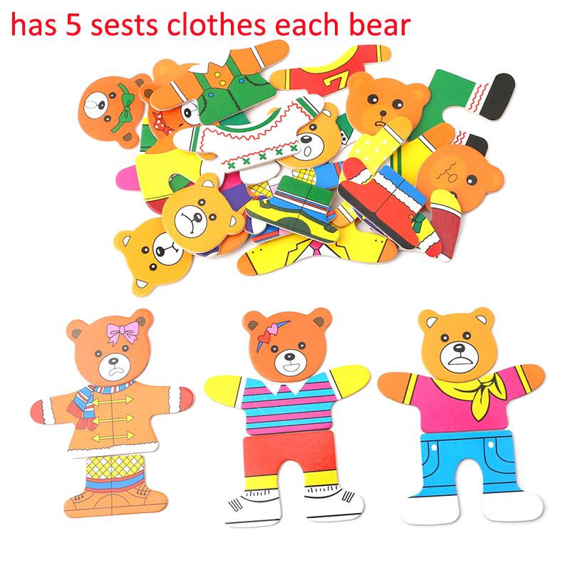 Bear Changing Clothes Pulzze Child Shape Matching Wooden Kid Creative Manual Activity Toy Idea Coordination Girl 2 To 5 Year Old