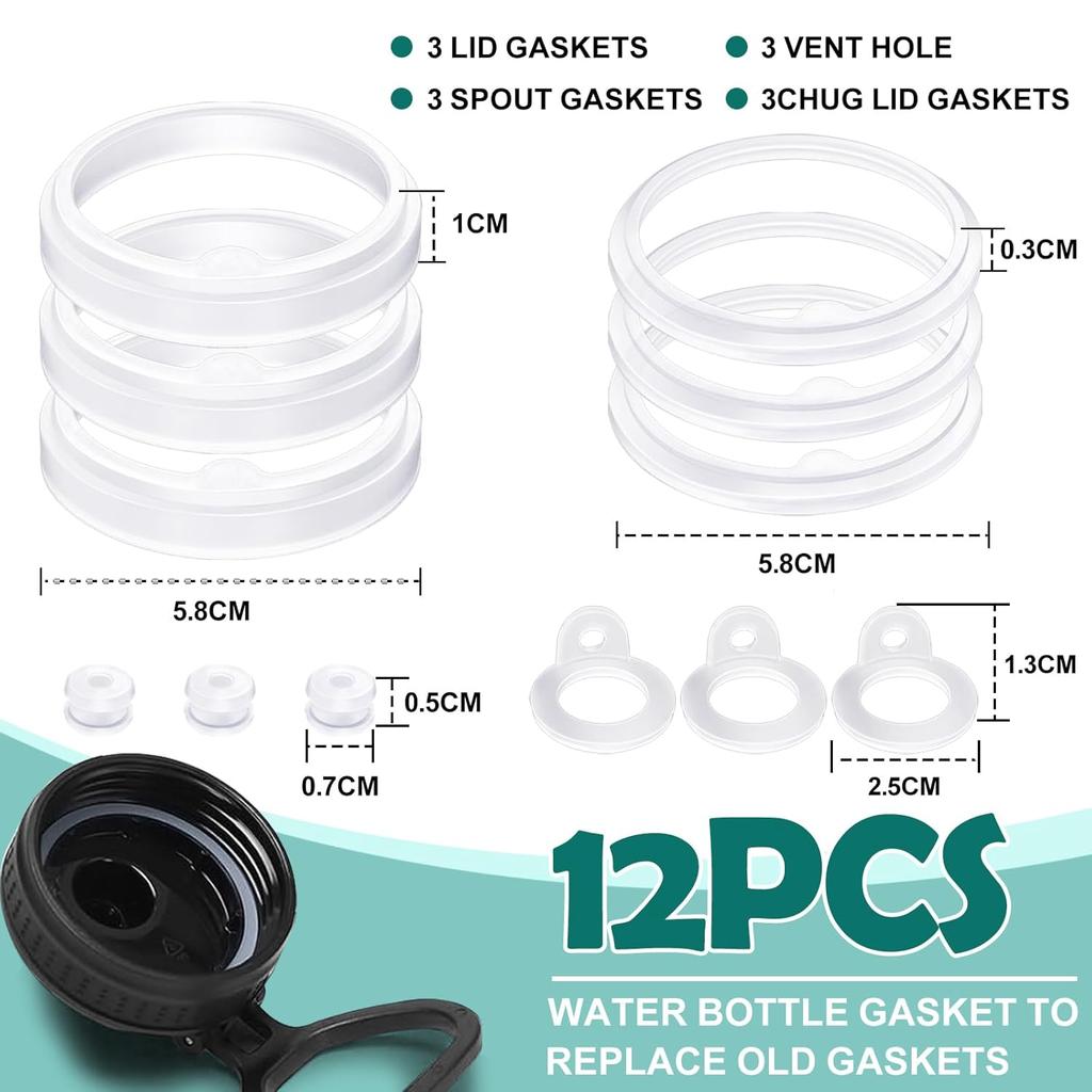 12 Replacement Water Bottle Gaskets for Thermoflask 24oz, 32oz, 40oz, Straw Lid, Chug Cap, Vent Hole, Silicone Seals