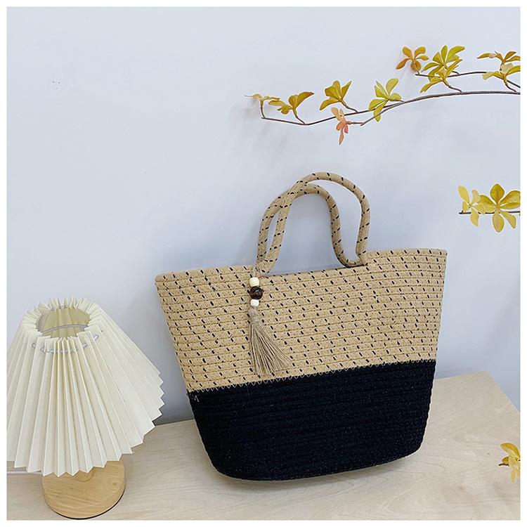 Large capacity portable vegetable basket new versatile spring and summer woven straw bag seaside vacation beach bag
