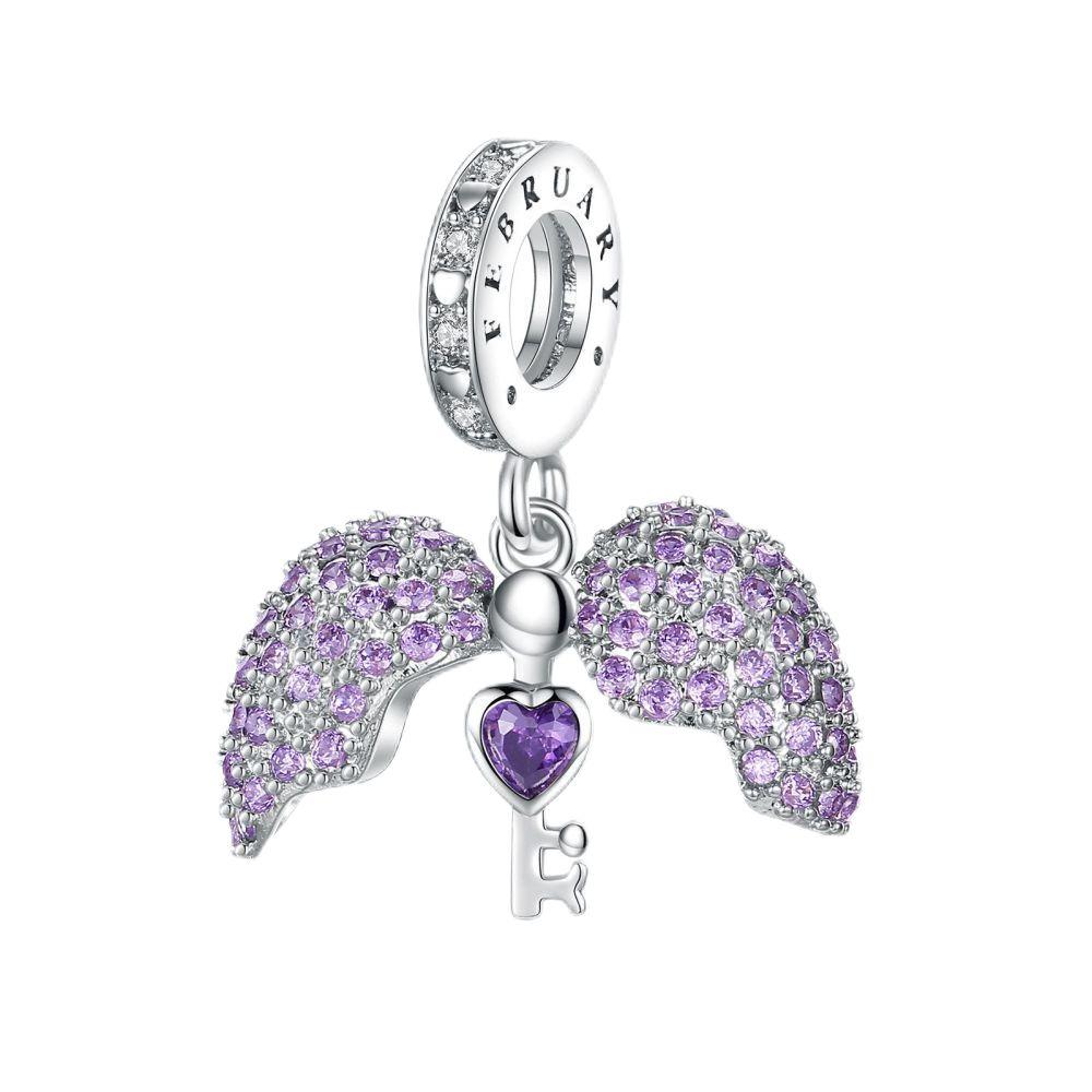 Copper Inlaid Heart-Shaped Beads & Butterfly Dangle Charm Fit Snake Bracelet Boutique Necklace Purple Pendant Gift