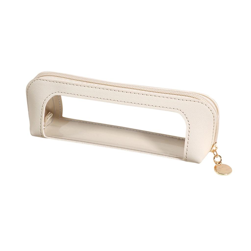 Three-dimensional Casual Transparent PU Pencil Case Casual Window Leather Pencil Case Transparent Stationery Bag