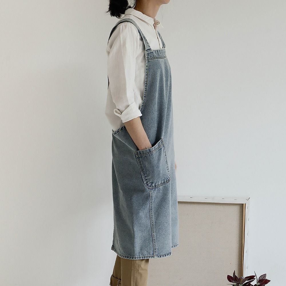 Oil-Proof Ladies Denim Apron Unisex Waiter Extended Aprons Kitchen Cooking Apron  Home Kitchen