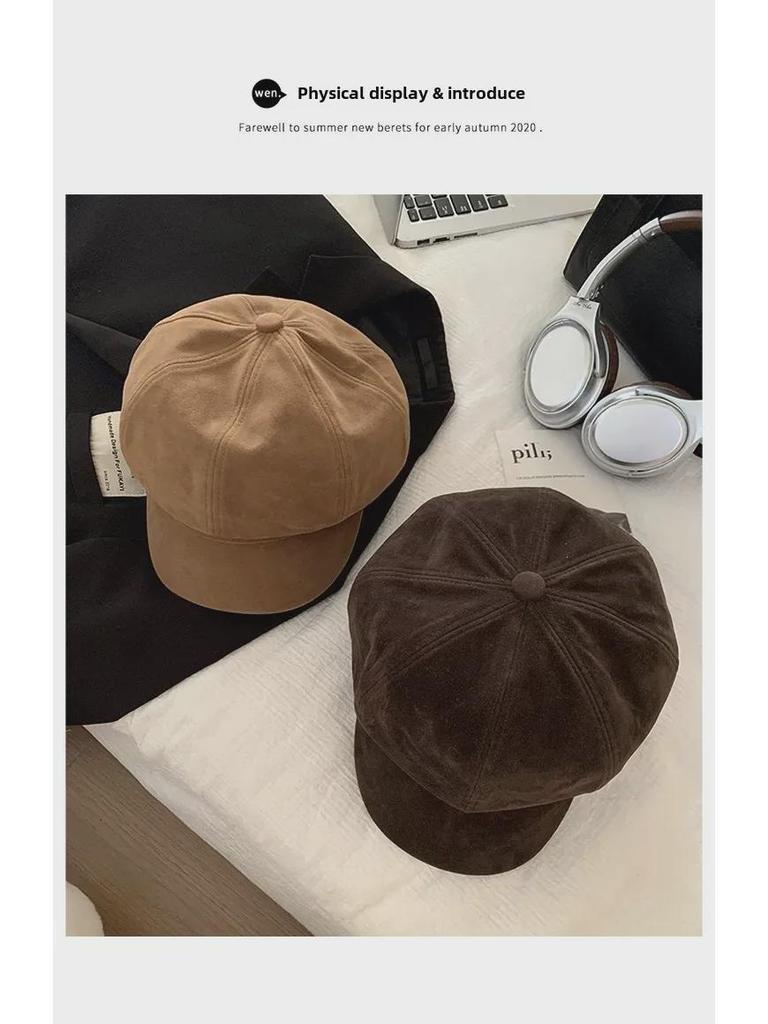 Damen Koreanischer Stil Samt Achteckige Schiebermütze - Retro & Elegant Herbst/Winter Baskenmütze