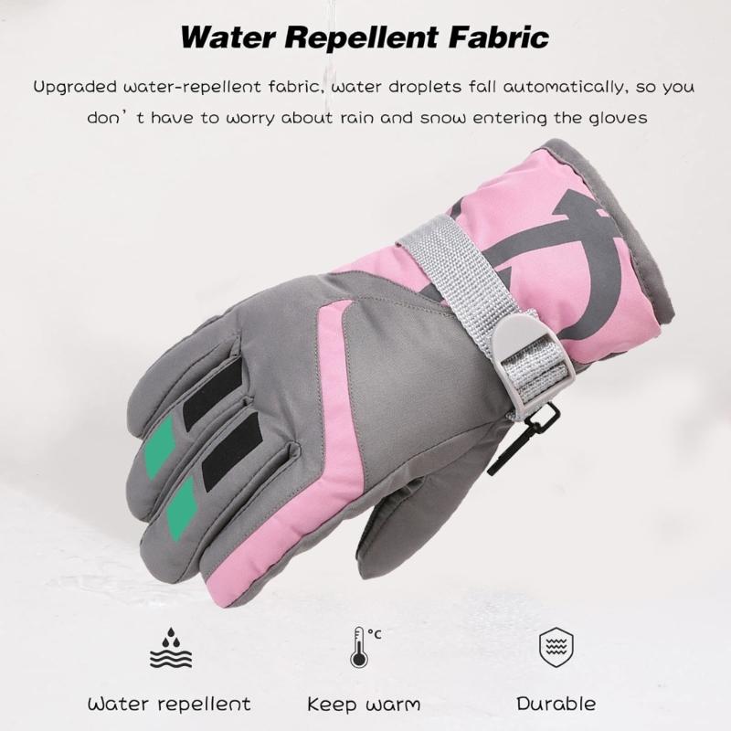 Anti Slip Snow Gloves Adjustable Wrist Strap Gloves Warm Mittens Outdoor Skiing Gloves Skating Essential for 3-16T Kids