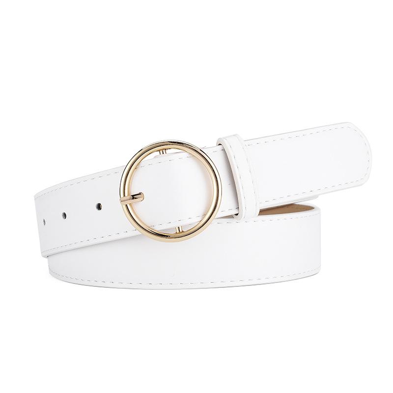Round buckle PU leather belt women's jeans all-match decorative belt