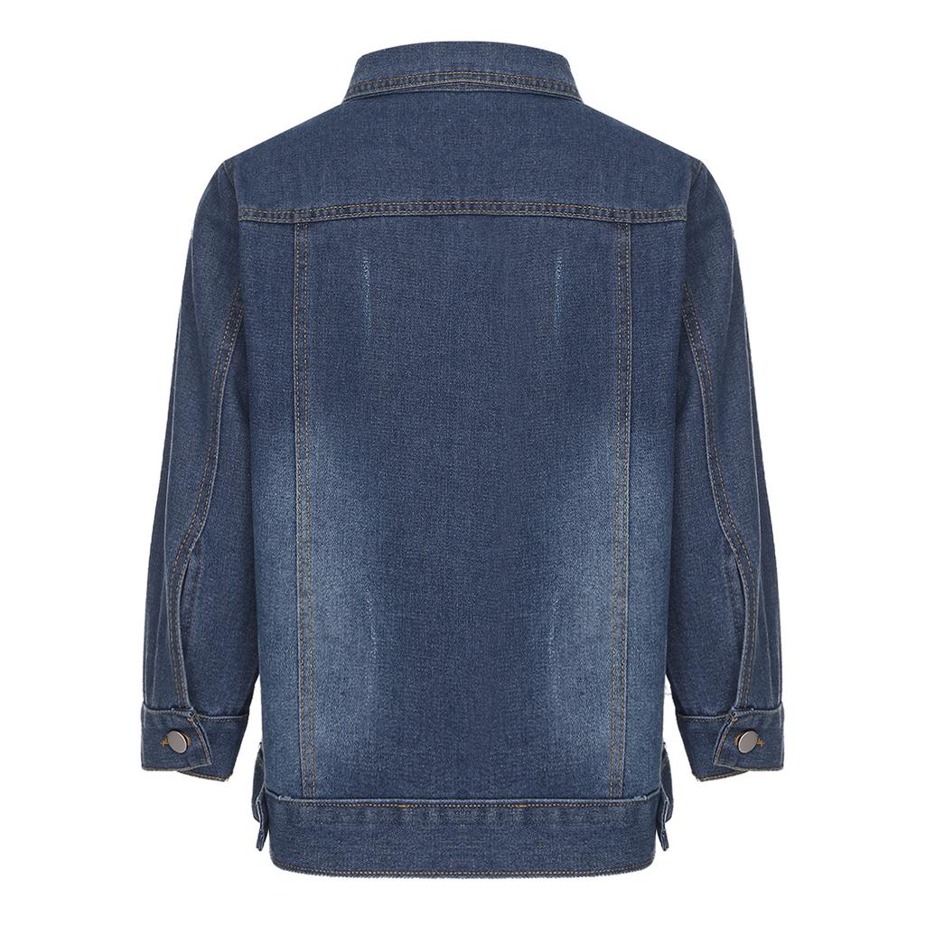 Womens 3/4 Sleeve Denim Jacket Casual Turn Down Collar Button Jean Jackets Coat with Pockets