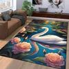Elegant Swan with Pink Roses and Pond Scene Area Carpet Decor Suitable for Use As an Anti-slip for Living Room Bedroom Sofas