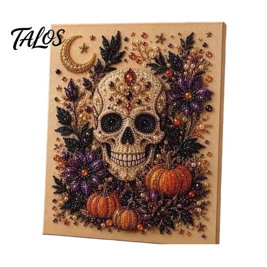 Decorative Hanging Pictures for Halloween Ghost Faux Pearl Art DIY Kit with Frame, Cat Painting Easy Projects Beginners Kit, 3D Witch Pumpkin