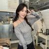 Autumn Winter Sexy Fashion Off the Shoulder Solid Waist Shirring Irregular T-shirt Women Long Sleeve Pullover Tee Top