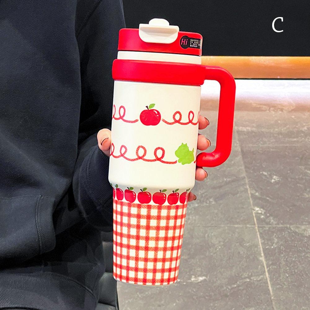 

With Lid And Straw Cartoon Vacuum Cup 1000ML Vacuum Cup Winter Direct Drinking Cup Boys and Girls C