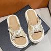 Internet Celebrity Thick Bottom Color Cross Pearl Slippers Women 2025 New Summer Wear Non-slip Casual Beach One-word