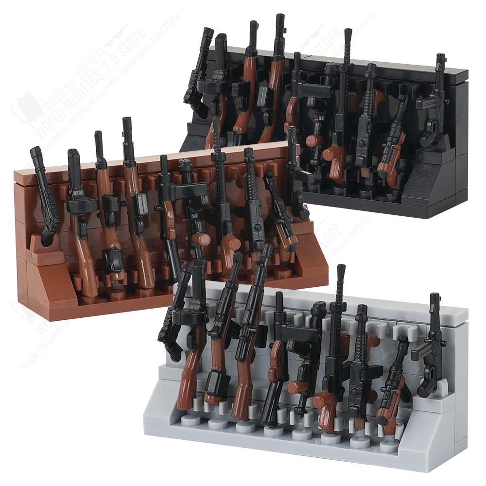 MOOXI WW2 Military Series Weapon Rack Guns Collection Model MOC Bricks DIY Assembled Building Blocks Toys For Boy Birthday Gifts