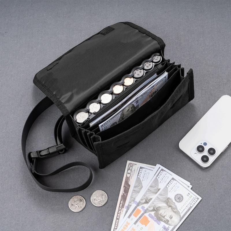 

Multi Pocket Waist Bag Euro Coin Holder Portable Coin Storage Money Box Wallet Purse For Waiter Driver Cash Money Phone Safe чорний