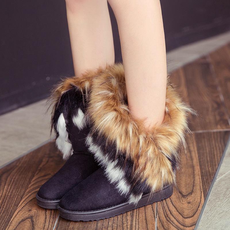 oversized imitation raccoon fur snow boots winter new mid-tube cotton boots women's boots keep warm