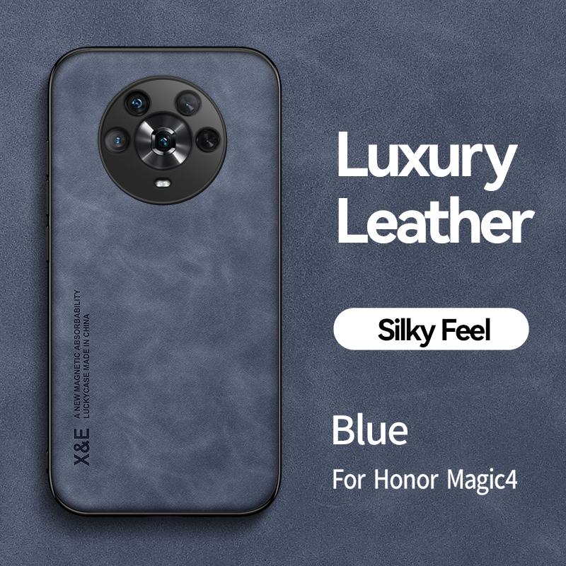 För Honor Magic4 Pro PU Läder Magnetisk Bilhållare Telefonfodral Honor Magic 4 Pro 4Pro Magic4 Mjuk Ram Stötsäkert Baksida