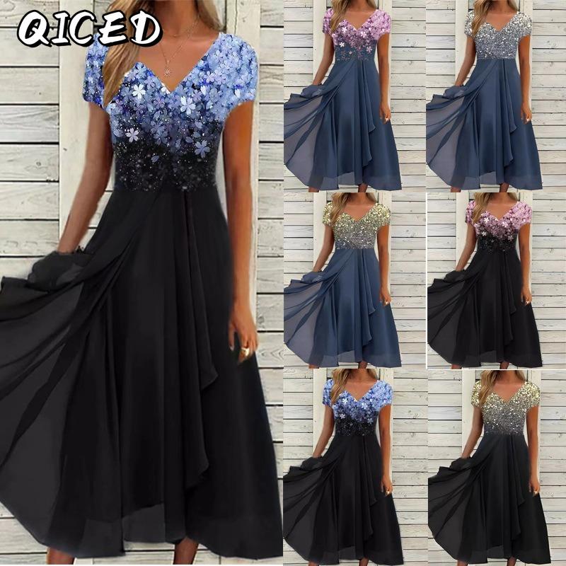 QICED Moda dama vara primavara cu maneca scurta cu decolteu in V rochii casual