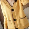 Autumn Winter Sweater Cardigan New V-neck Women's Long-sleeved Knitted Cardigan Fashion with Pockets Single-breasted Color Blocking Paragraph Cardigan
