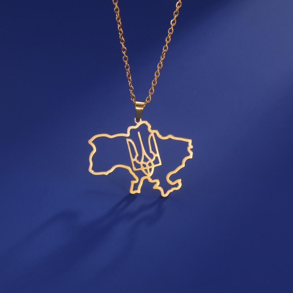 LIKGREAT Hollow Ukraine Map Pendant Necklace Trident National Symbols Of Ukraine Necklaces Flag Ukrainian Party Jewelry Gifts