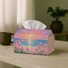 1pc Romantic Impressionist Dreamy Tissue Box Cover - Sunset Tulip Landscape Design, Waterproof, Multi-Purpose for Home & Car Decor, Desktop, Creative,